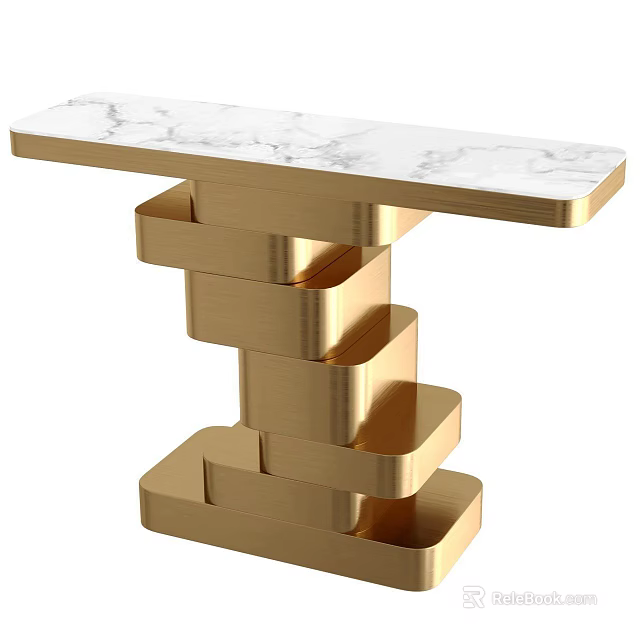 Modern Round Side Table With White Marble Top And Golden Layered Base Design 3d model