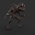 Dark Skin Monster With Sharp Teeth Red Spines And Claws In Aggressive Stance
