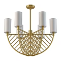 Modern Elegant Golden Chandelier With White Glass Shades And Geometric Frame Design