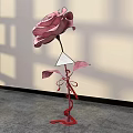 Floral Art Installation With Pink Rose Metal Frame And Shadow Effects On Wall Background
