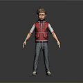 3D Character Model Boy in Red Vest White T-Shirt Blue Jeans White Sneakers Gray Background