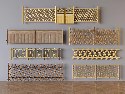 Bamboo Fence Designs With Various Lattice Patterns And Slatted Structures For Outdoor Decoration 3d model