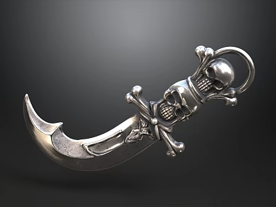 Ornate Silver Scimitar Featuring Skull And Crossed Bones Decorative Design 3d model