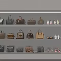 Elegant Designer Handbags Display On Shelves With Various Styles Colors And Shoes