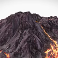 Volcanic Landscape Featuring Active Volcano Flowing Lava Streams And Rugged Mountain Terrain 3d model