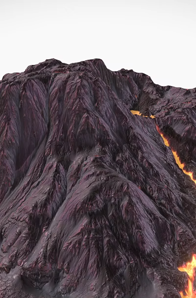 Volcanic Landscape Featuring Active Volcano Flowing Lava Streams And Rugged Mountain Terrain 3d model