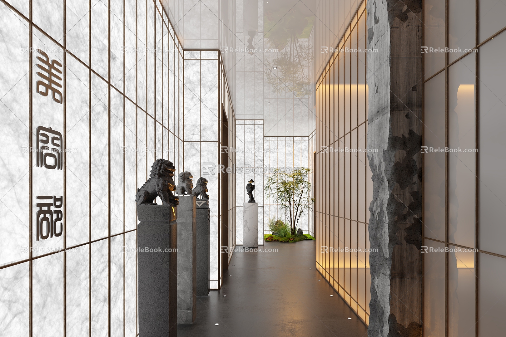 Corridor Hotel Entrance Aisle Dupont Paper New Chinese Aisle Corridor Landscape 3d model