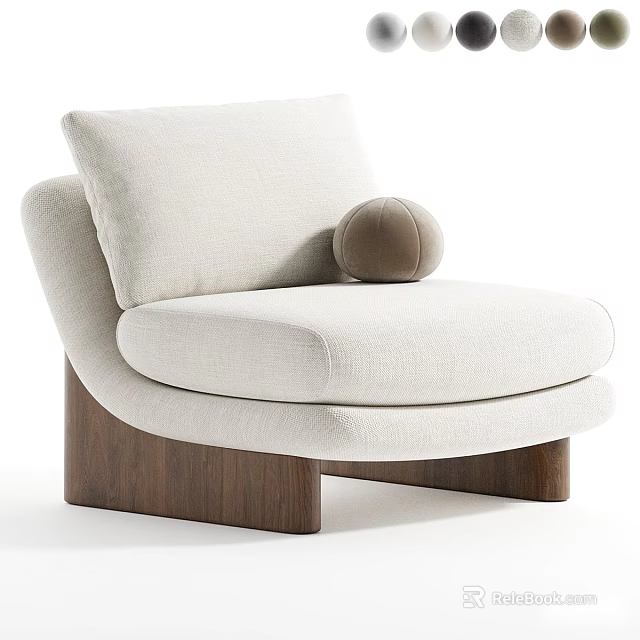 Cream Colored Upholstered Single Sofa With Round Pillow And Walnut Wooden Legs 3d model 