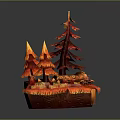 Cartoon Scene Featuring Red Trees Flame Like Design Log And Decorative Orange Red Base