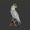 White Parrot With Yellow Crest Perched On Wooden Branch Decorative Sculpture