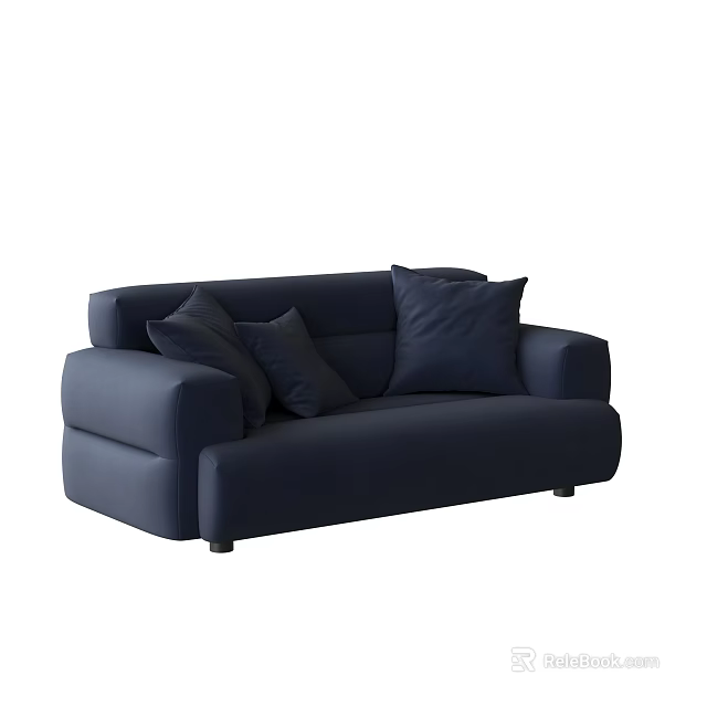 Navy Blue Two Seater Sofa With Soft Decorative Pillows For Modern Living Space 3d model