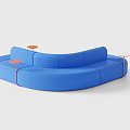 Blue Curved Public Chair With Modular Design And Orange Circular Accents