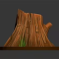Wooden Stone Stump Decorative Piece With Natural Texture Grass And Small Stones On Base