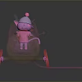 Playful Pink Yarn Spool Toy Car Design With Red Wheels And Cute Knit Character