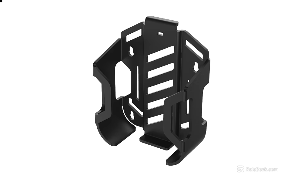 Sturdy Black Wrought Iron Bracket With Striped Design And Functional Holes For Industrial Use 3d model 