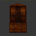 Traditional Dark Wood Storage Cabinet With Open Shelves Drawers And Doors