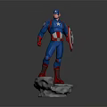 Captain America Statue In Blue Uniform With Star Shield Red Gloves On Stone Base