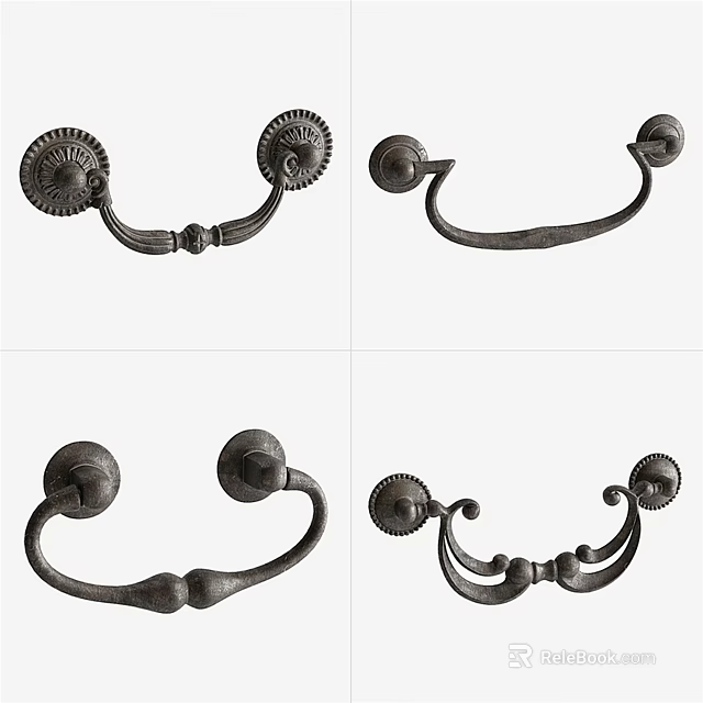 Vintage Decorative Metal Door Handles With Various Intricate Ornate Designs 3d model 