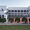 Modern Red Fire Station Exterior With Training Tower Fire Trucks And Street Trees