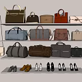 Various Stylish Bags Displayed On White Shelves With Different Designs And Colors