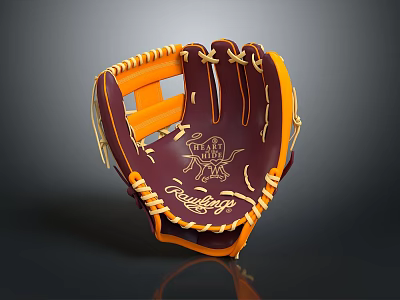 Durable Leather Baseball Glove For Sports With Maroon And Orange Stitching 3d model