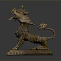 Traditional Golden Mythical Beast Statue With Intricate Decorations On Ornate Base