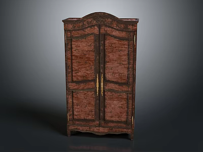 Antique Wooden Wardrobe Design With Double Doors And Ornate Carvings And Gold Handles 3d model