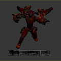 Red Mecha Game Movie Character In Battle Stance On Hexagonal Base With Glowing Mechanical Details