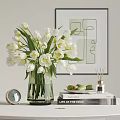 Decorative Ornament Set With White Tulips Green Vase Clock Books Fruit Plate Aroma Diffuser Geometric Wall Art