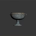 Vintage Ceramic Vessel With Green Glaze Pedestal Base And Handle In Classic Design