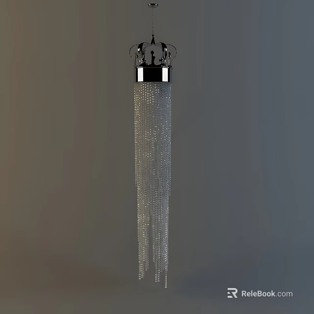 Modern Elegant Chandelier With Metallic Top And Hanging Crystal Chains 3d model 