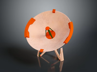 Circular Laboratory Equipment With Orange Components And Wooden Support Stand 3d model