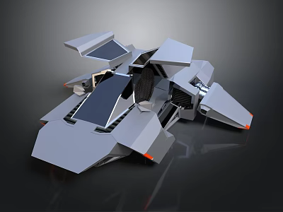 Futuristic Sci Fi Vehicle 3D Model With Geometric Panels Gray Body And Orange Accents 3d model
