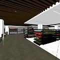 Supermarket Department Store Interior With Open Layout Shelves Checkout Counters And Ceiling Design