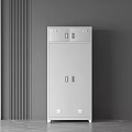 White Metal Storage Cabinet With Upper And Lower Double Doors On Gray Background 3d model