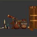 Interior Decor Ornament Set With Wooden Shelves Figurines Candles And Colorful Vases