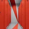 Modern Public Restroom With Blue Stall Doors Black Gender Symbols And White Walls