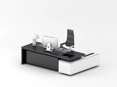 Modern Minimalist Office Desk with Computer Monitor Lamp and Black White Design 3d model