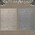 Modern Square Rugs With Abstract Line Patterns In Beige And Gray On Wooden Floor