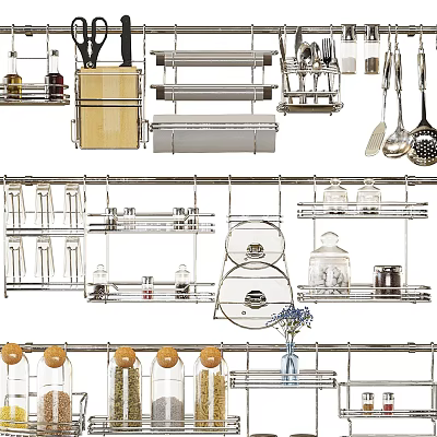 Kitchen Utensils Storage Racks With Spoons Knives Glass Jars And Supplies 3d model