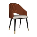 Velvet Backrest Dining Chair With Vertical Stripes Light Colored Seat Black Legs And Gold Accents