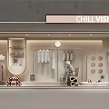 Modern Minimalist Storefront Window With Mannequins White Shirts Hanging Dresses Decorative Shelves And Small Plant