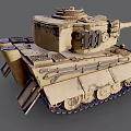 Weathered Sand Colored Military Tank With Long Cannon Turret And Metal Tracks