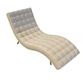 Tech Exhibition Hall Showcasing Modern Curved Tufted Lounge Chair With Black Slim Legs