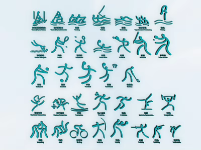 Olympic Brand Sports Icons Collection With Various Athletic Activity Silhouette Designs 3d model