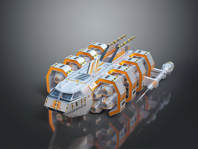Futuristic White Orange Sci Fi Vehicle With Transparent Circular Sections And Symmetrical Design 3d model