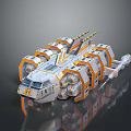 Futuristic White Orange Sci Fi Vehicle With Transparent Circular Sections And Symmetrical Design