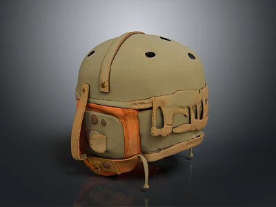 Tactical Military Helmet With Beige Exterior Brown Straps And Ventilation Holes 3d model