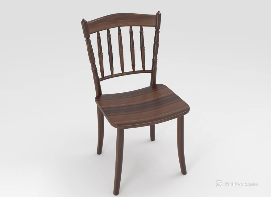 Dark Brown Wooden Leisure Chair With Vertical Slat Back And Simple Design 3d model 