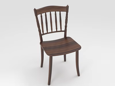 Dark Brown Wooden Leisure Chair With Vertical Slat Back And Simple Design 3d model
